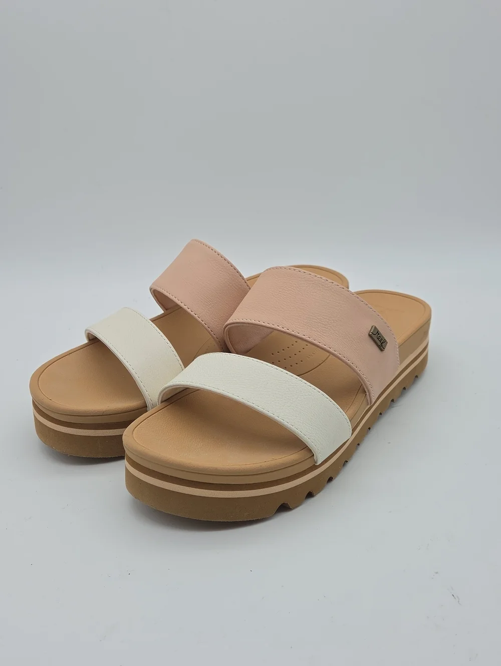 Reef Pink and White Double-Strap Slide Sandals